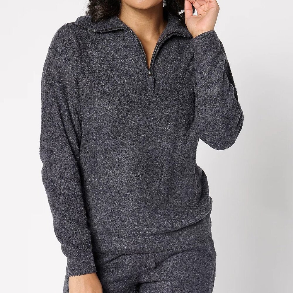 NWT Barefoot Dreams CozyChic Lite Cable Half Zip Pullover Black XL